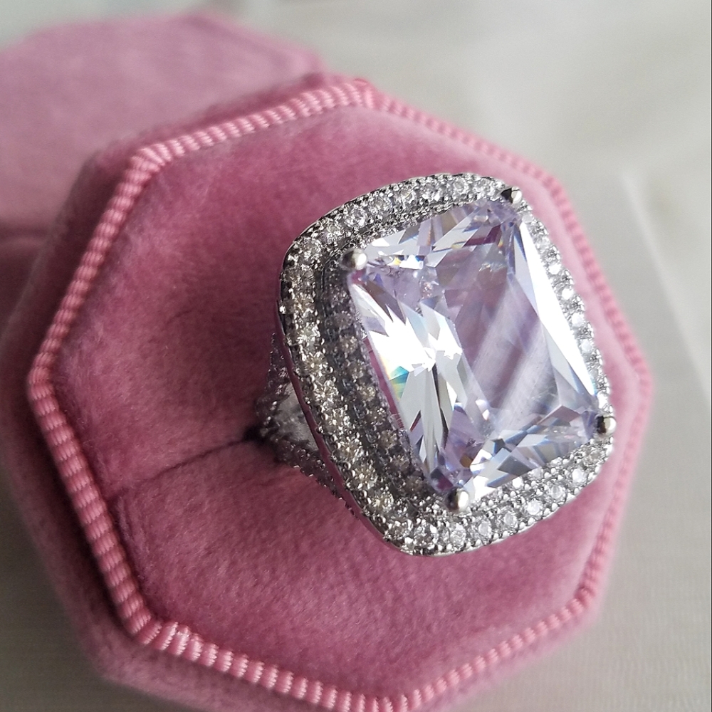Swarovski Elements 925 Sterling Silver Huge Halo Solitaire Statement Ring NEW - Picture 8 of 17